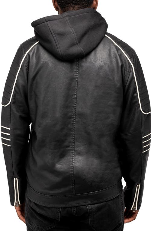 X-ray Faux Leather Hooded Moto Jacket With Faux Fur Lining In Black/white