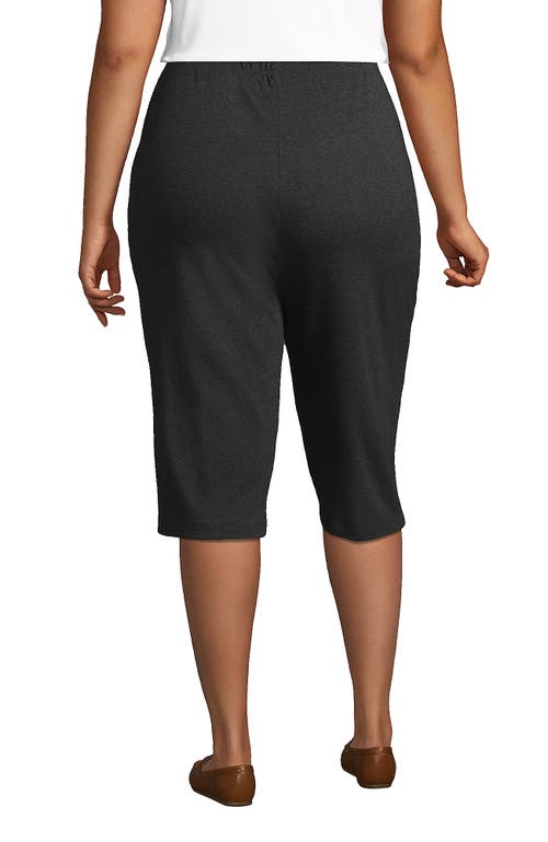 Shop Lands' End Plus Size Sport Knit High Rise Elastic Waist Capri Pants In Dark Charcoal Heather