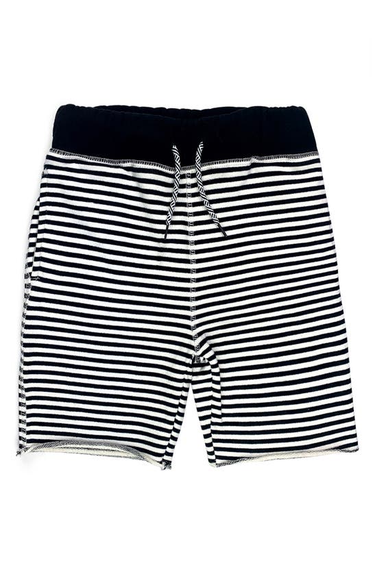 Appaman Kids' Stripe Drawstring Camp Shorts In Black/ White Stripe