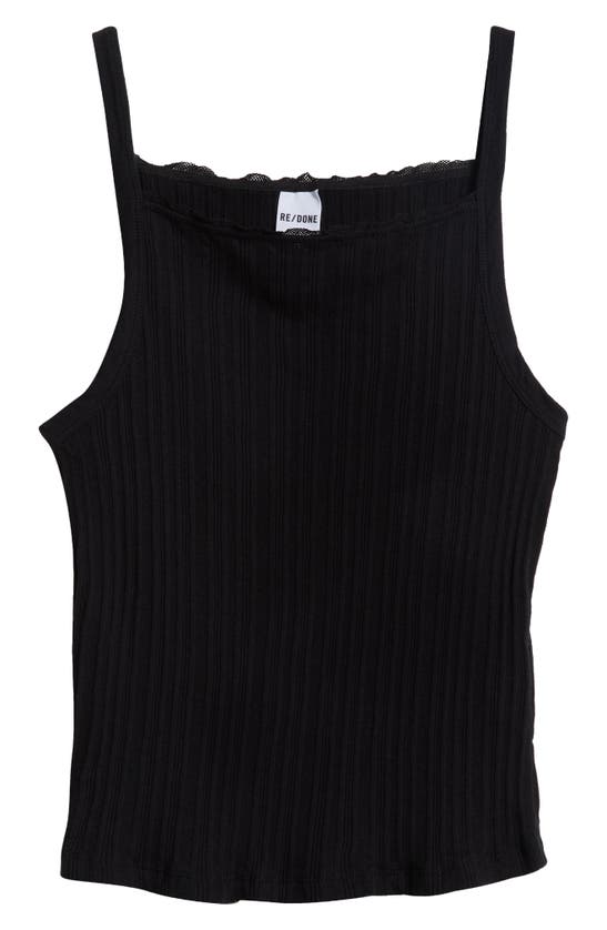 Shop Re/done Hanes Pointelle Square Neck Camisole In Black