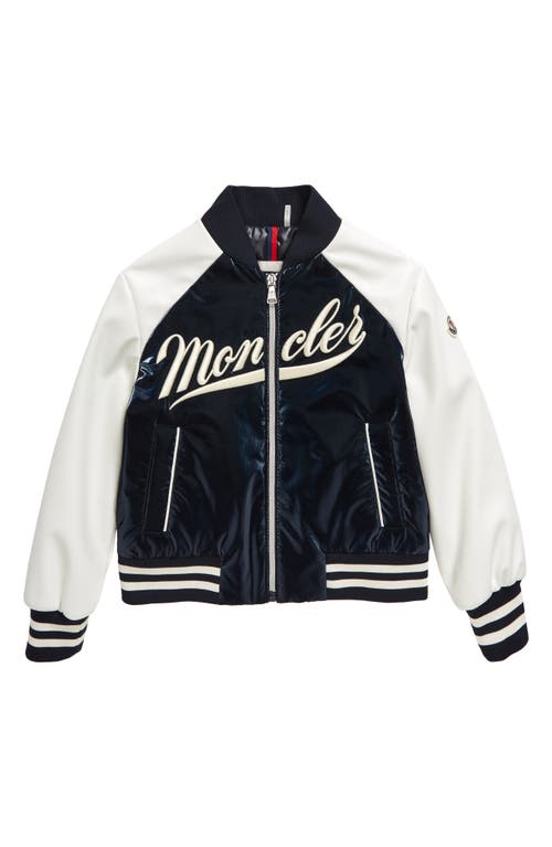 Moncler Kids' Radis Varsity Bomber Jacket Blue at Nordstrom,