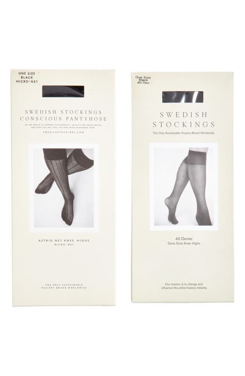 Swedish Stockings Astrid & Doris 2-Pack Knee High Fishnet Socks in Black