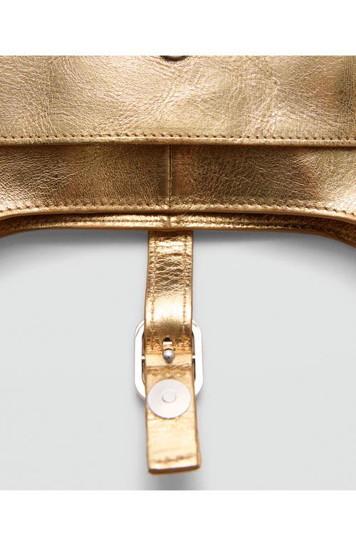 Shop Mango Metallic Leather Shoulder Bag In Gold