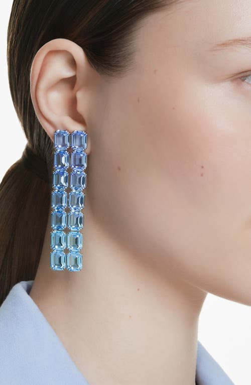 Swarovski Rhodium Plated Millenia Octagon Long Clip Earrings In Blue