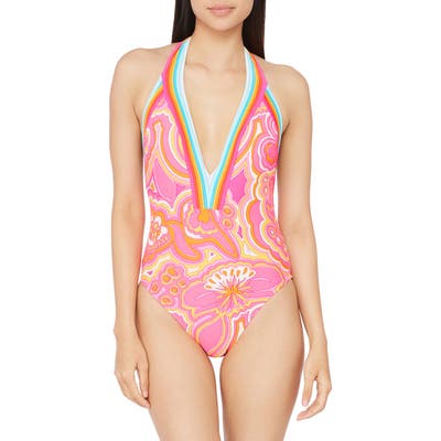 Trina Turk Morning Sunrise Plunge One-Piece Swimsuit, Pink
