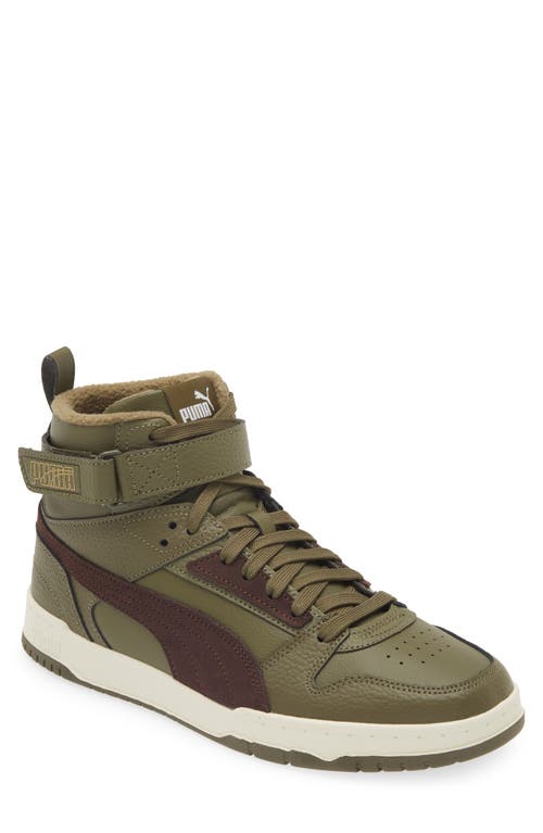 Shop Puma Rbd Game Winter Faux Leather Sneaker In Deep Olive-dark Chocolate-gold