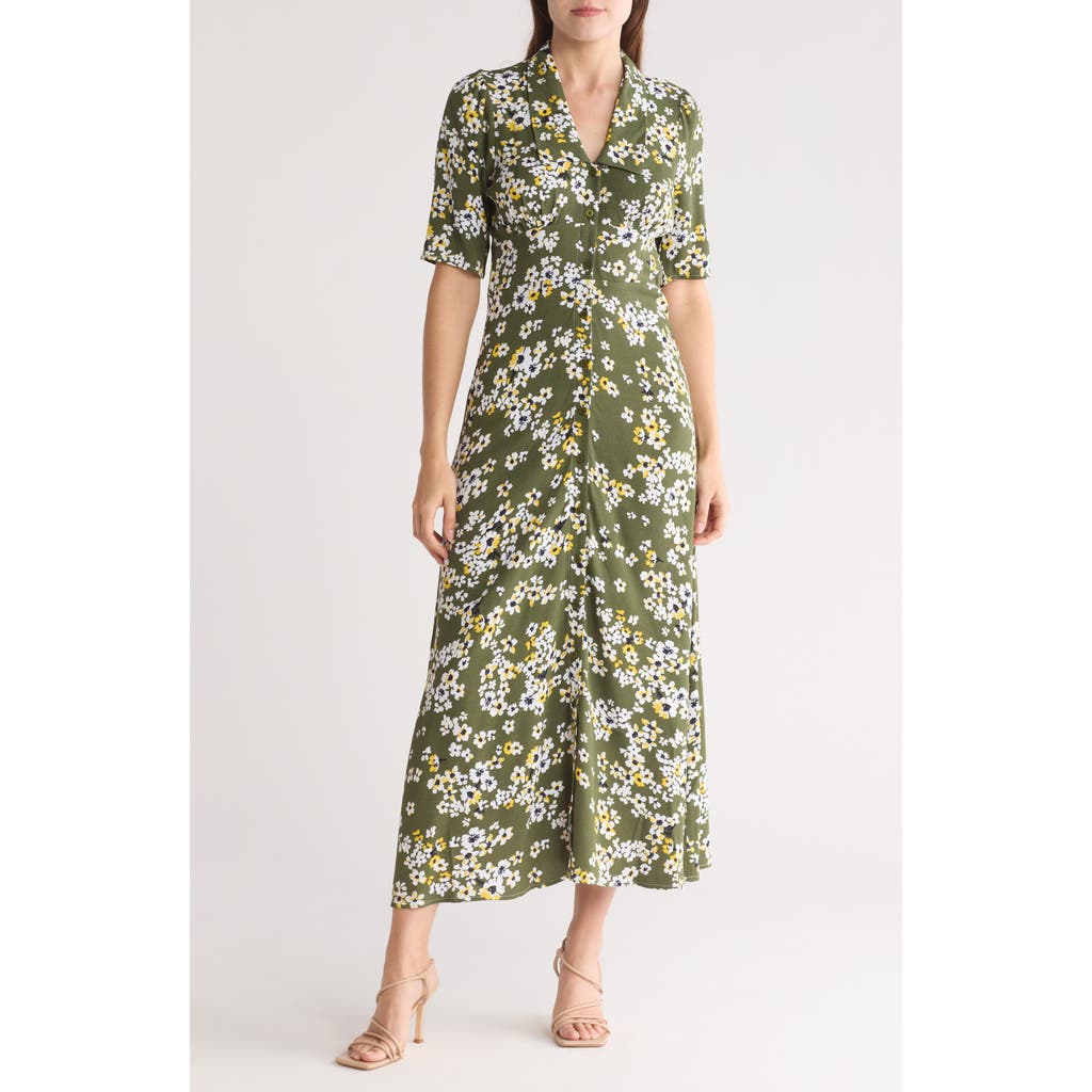 By Design Isla Crepe Midi Dress In Morning Flower Cypress