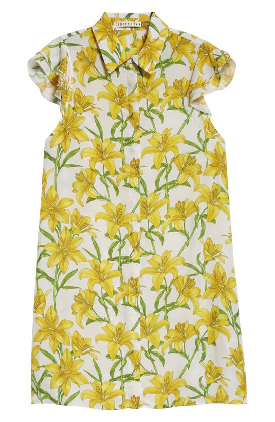 Shop Alice And Olivia Jem Floral Flutter Sleeve Mini Shirtdress In Stargazer Multi