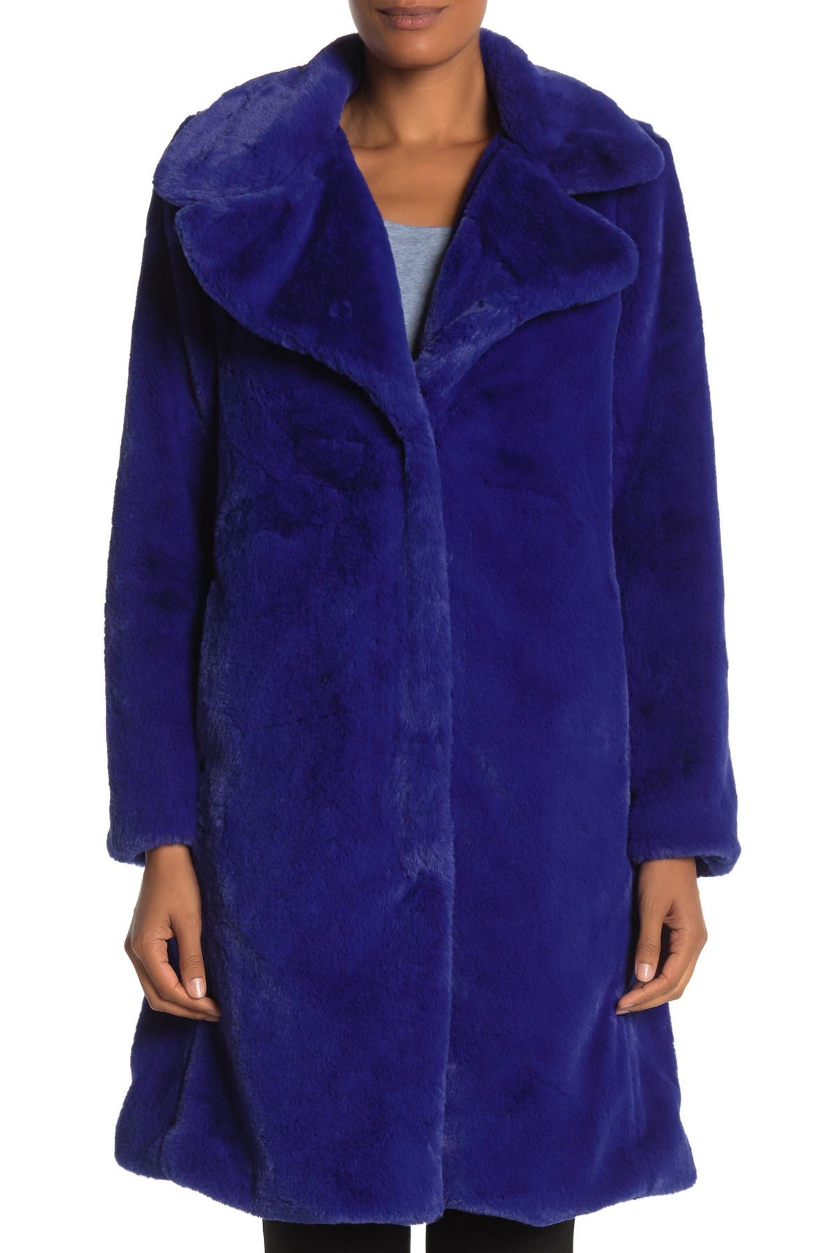 Avec Les Filles Faux Fur Coat In Bright Blue2
