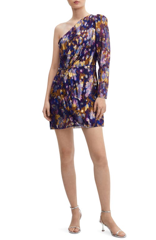 MANGO One-Shoulder Long Sleeve Minidress Medium Purple at Nordstrom,