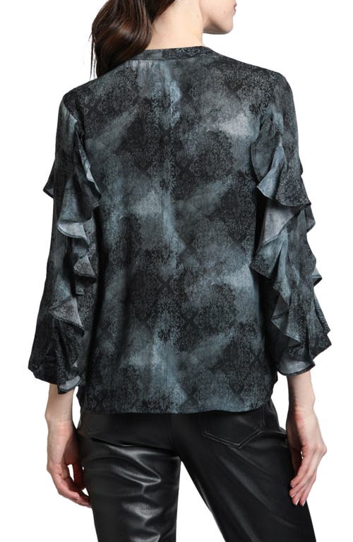 Apny Mixed Print Ruffle Sleeve Button-up Shirt In Black Multi