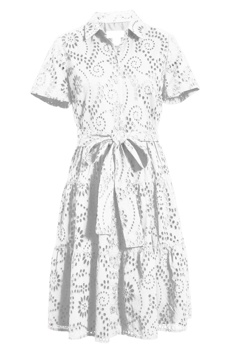RACHEL PARCELL Tiered Eyelet Shirtdress, Main, color, White