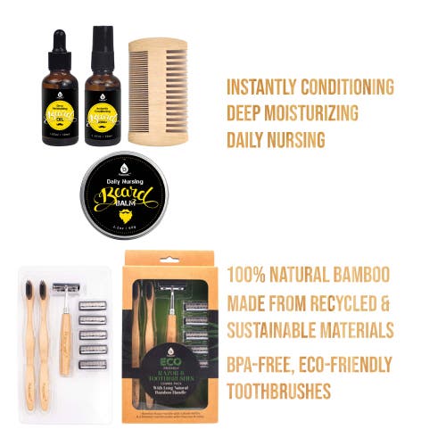 Pursonic Beard Care Grooming Kit & Eco Friendly Razor + Toothbrushes Combo Pack In Multicolor