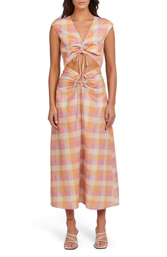 CHARLIE HOLIDAY MADONNA CHECK LINEN & COTTON BLEND MIDI SUNDRESS 