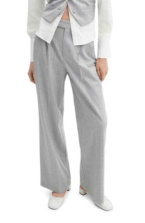 Pinstripe Wide Leg Suit Pants in Medium Heather Grey