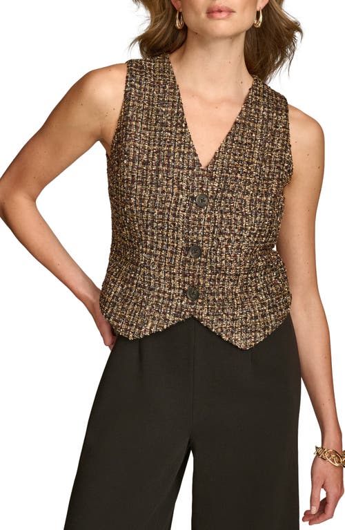 Shop Donna Karan New York Metallic Tweed & Cady Crepe Button Front Wide Leg Jumpsuit In Elderberry Multi/black