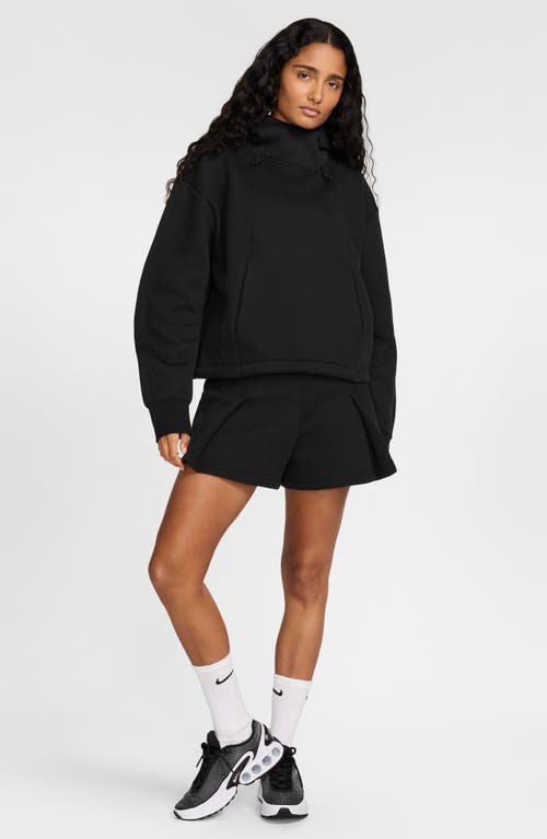 Shop Nike Tech Fleece High Waist Pleated Shorts In Black/black