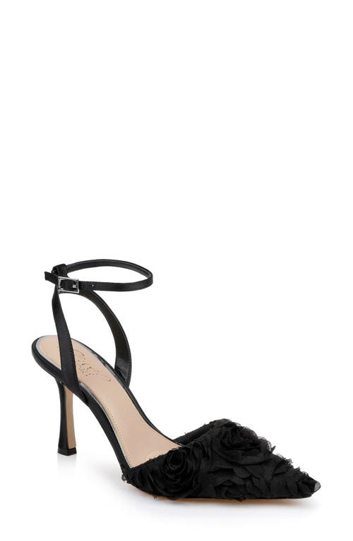 Jewel Badgley Mischka Shannon Pointed Toe Ankle Strap Pump in Black/Black 