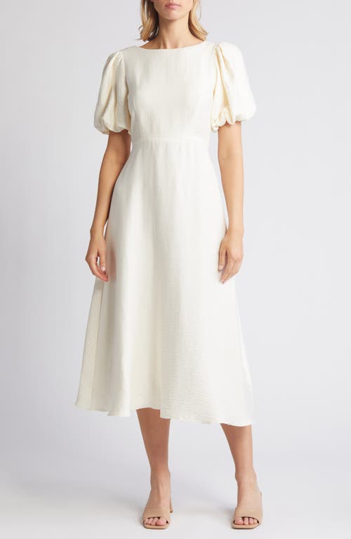 Zora Puff Sleeve Midi Dress in Cream
