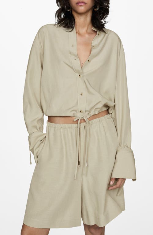 Shop Mango Drawstring Button-up Top In Green