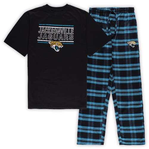 Men's Concepts Sport Black/Teal Jacksonville Jaguars Big & Tall Flannel Sleep Set