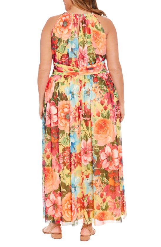 Shop London Times Floral Mesh Halter Maxi Dress In Yellow Multi
