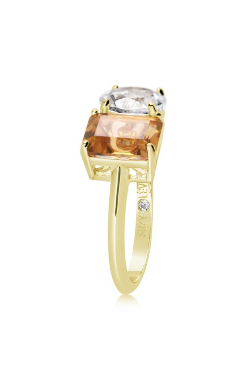 Shop Suzy Levian Sterling Silver Two-stone Ring In Gold/orange