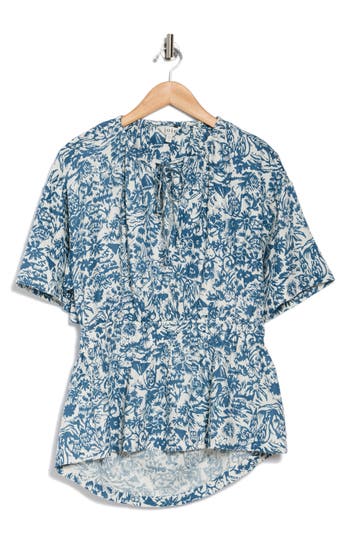 Joie Renae Linen Floral Top In Porcelain And Teal
