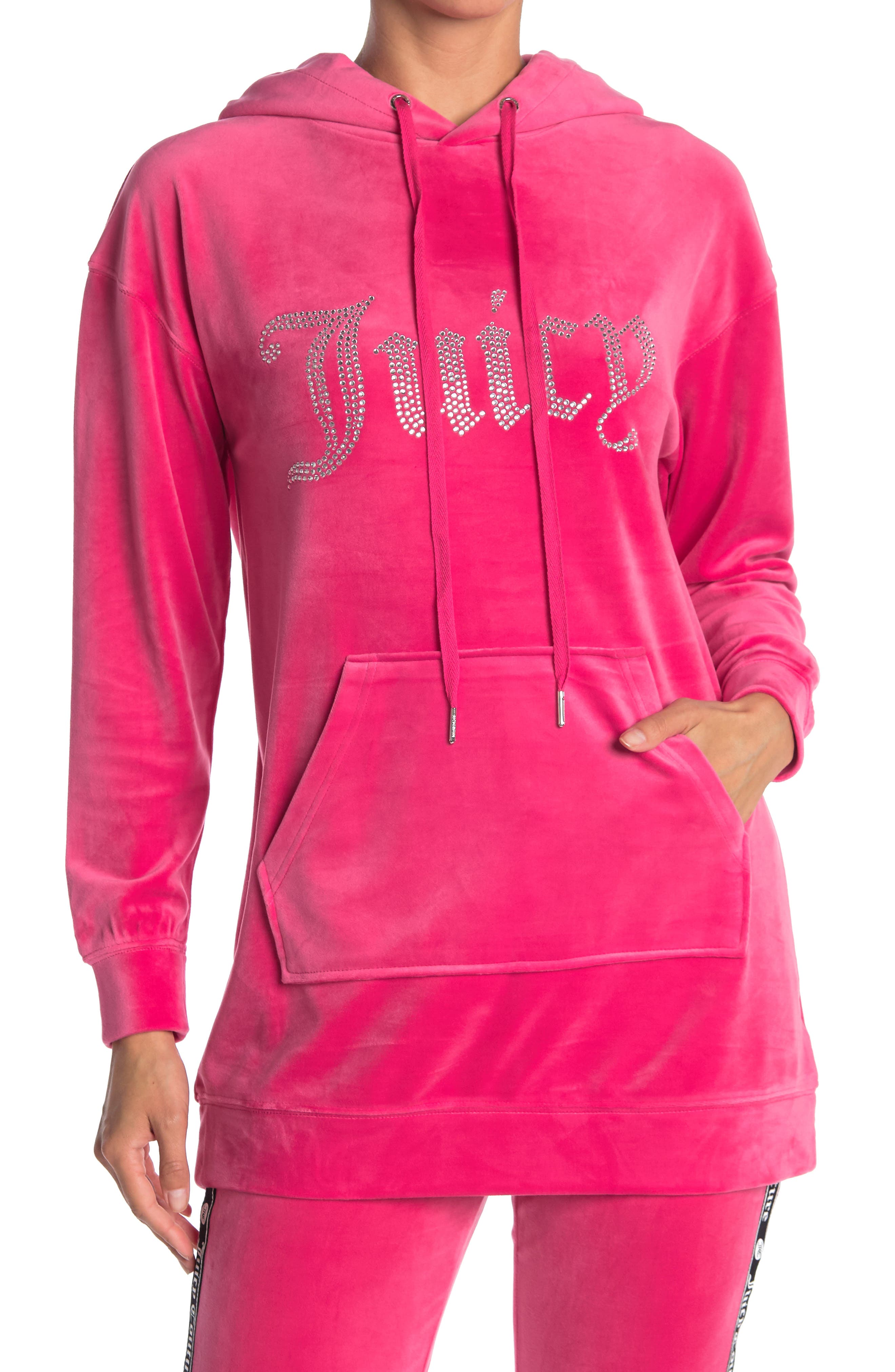 Juicy Couture Velour Embellished Drawstring Hoodie In Open Purple37