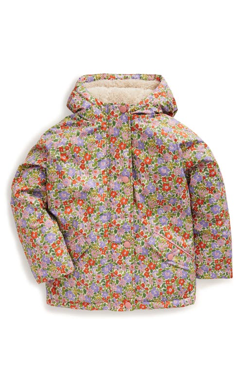 Shop Mini Boden Kids' Faux Shearling Lined Jacket In Chalk Violet Flowerbed