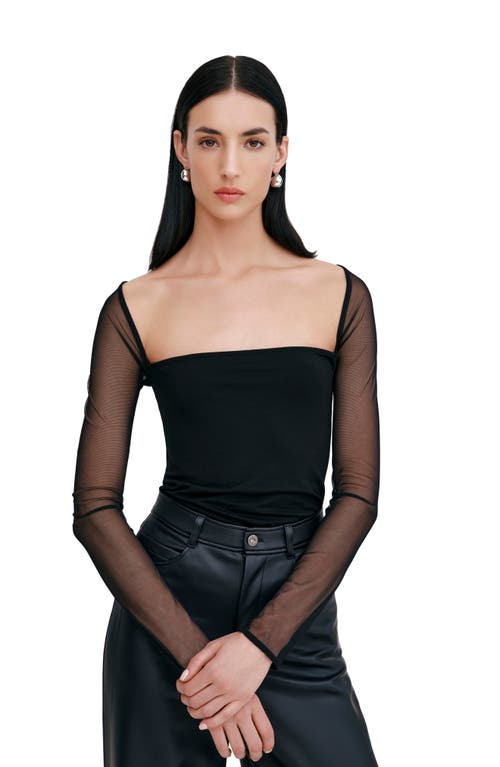 Marcella Lucia Long Sleeve Mesh & Jersey Top In Black