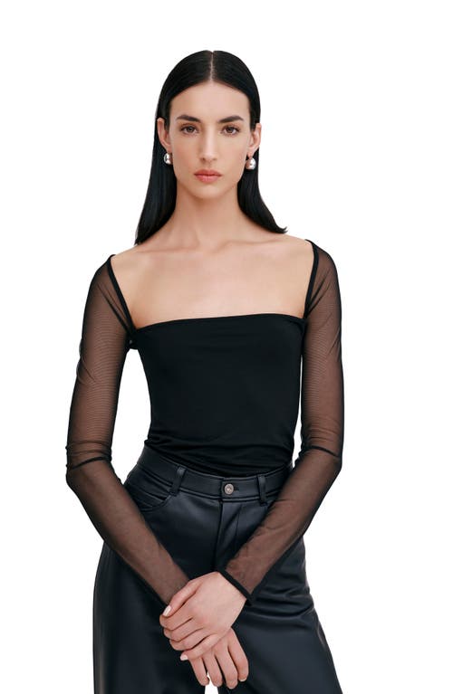 Shop Marcella Lucia Long Sleeve Mesh & Jersey Top In Black