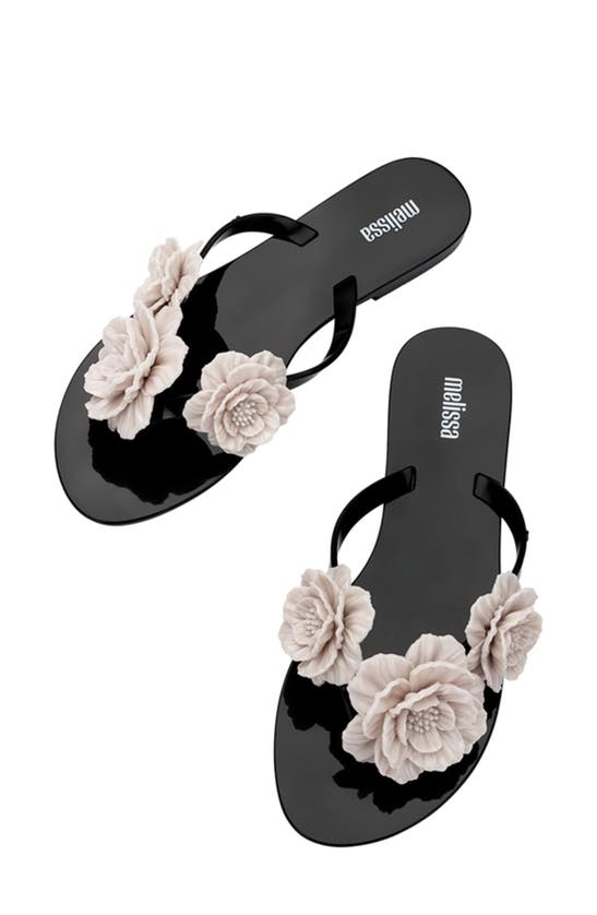 Shop Melissa Harmonic Springtime Flip Flop In Beige/ Black