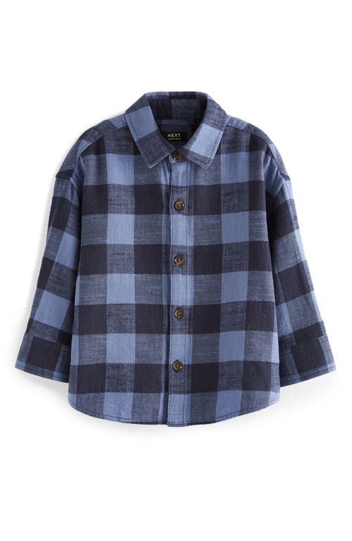 Next Kids' Plaid Cotton Button-up Shirt In Blue