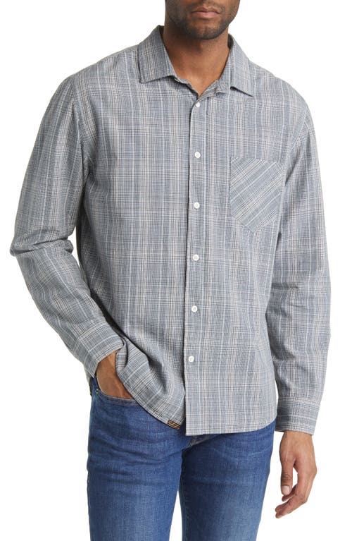 Billy Reid Tuscumbia Reglar Fit Plaid Cotton Button-Up Shirt in Denim Blue/Tinted White