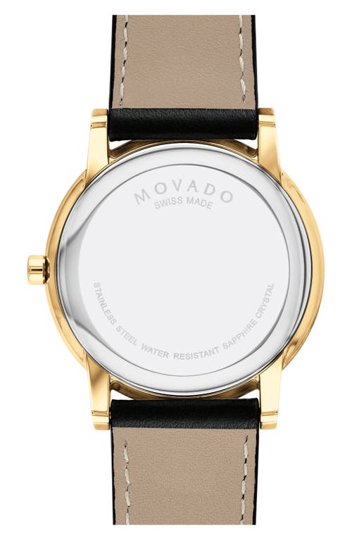 Shop Movado Leather Strap Watch, 40mm In Black/gold