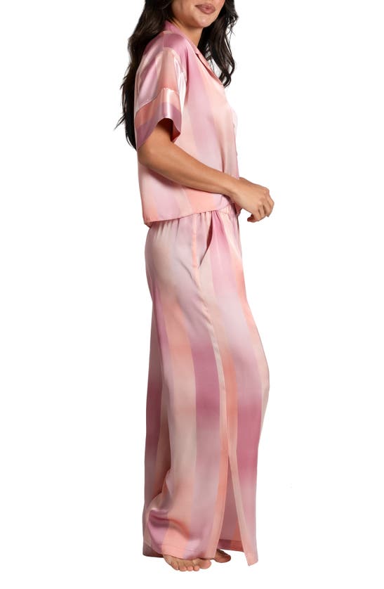 Shop Midnight Bakery Ombré Lane Stripe Short Sleeve Satin Pajamas In Ombre Lane Pink