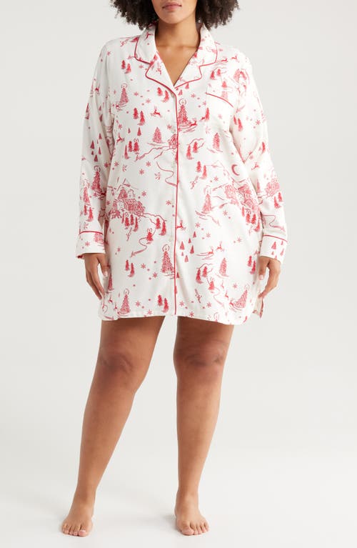 Shop Nordstrom Holiday Ski Print Flannel Nightshirt In Ivory Egret Chateau Toile