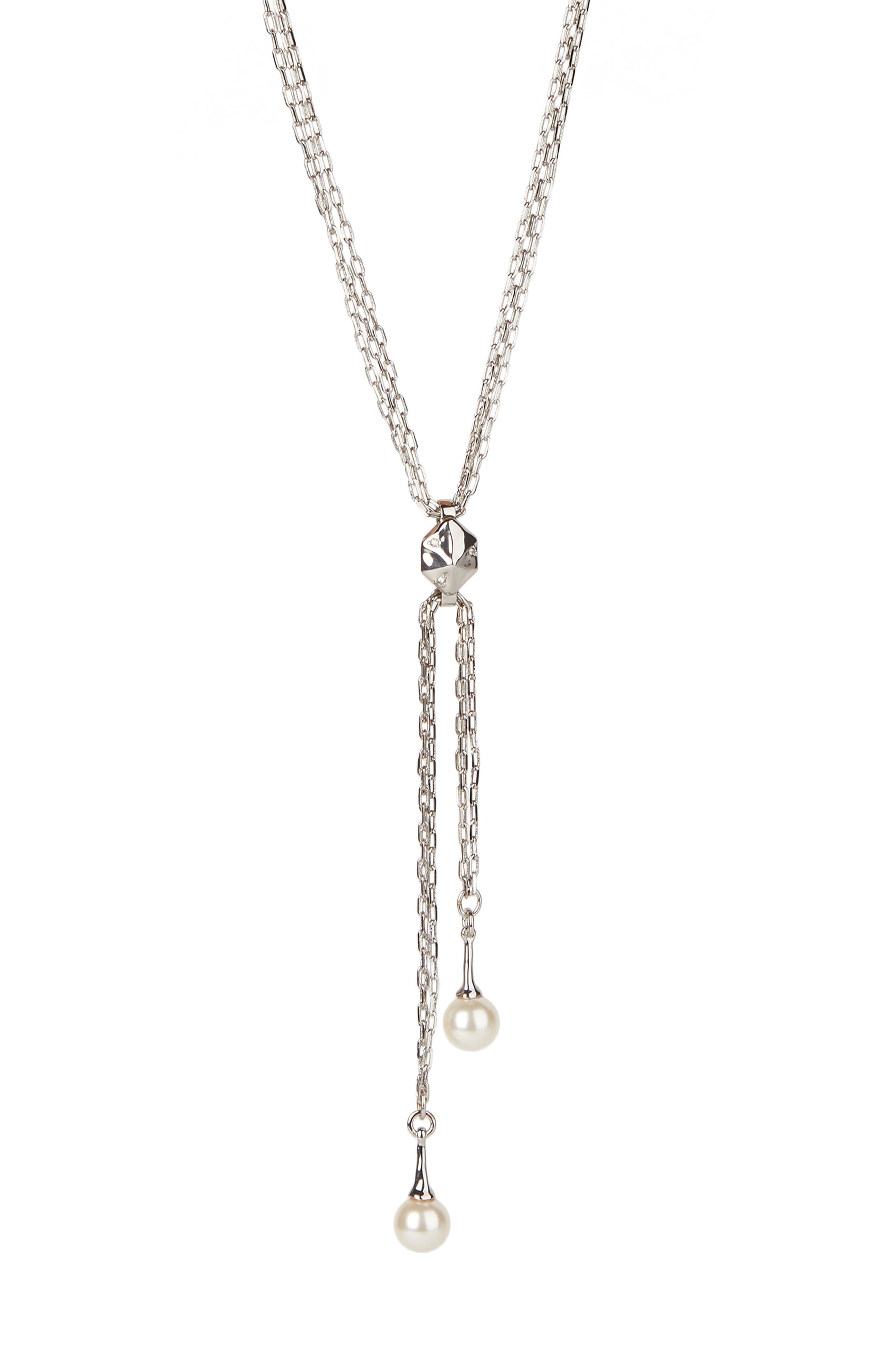 Alexis Bittar Pearl Fringe Hexagon Y-necklace In Silver