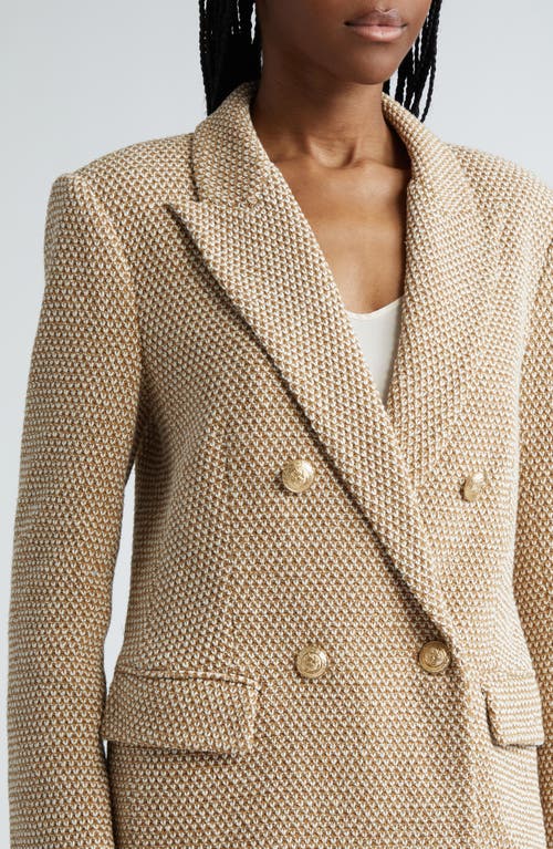 Shop L Agence L'agence Riva Double Breasted Knit Blazer In Tan/ivory Multi