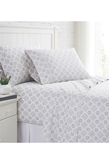 Southshore Fine Linens Geometric Dreams 300 Thread Count Long Staple Sateen Cotton Sheet Set In Aztec Dreams Lunar Grey