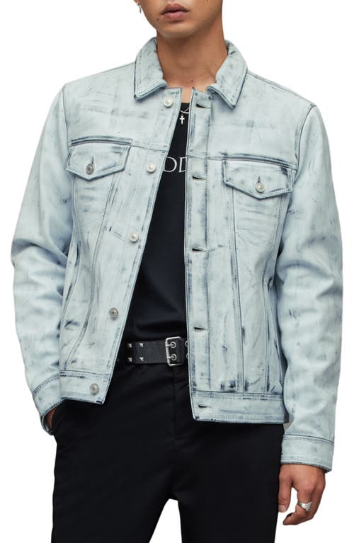 AllSaints Dixon Leather Trucker Jacket in White/Black