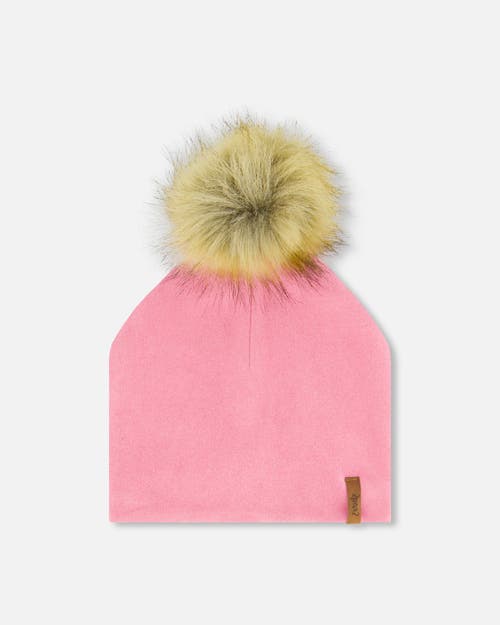 Shop Deux Par Deux Girl's Mid-season Jersey Detachable Pompom Hat Candy Pink In Azalea Pink