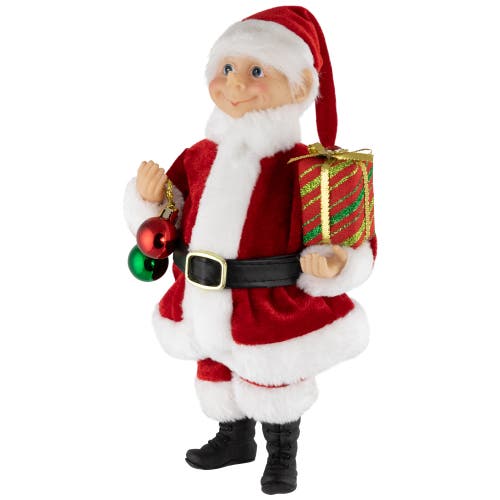 Northlight Santa Elf With Gift Christmas Figure In Red