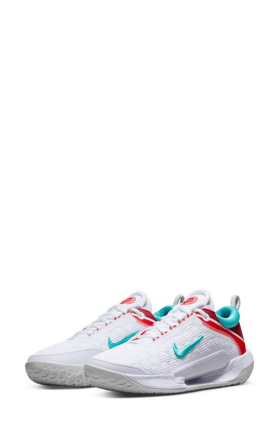 Nike Zoom Court Nxt Hard Court Tennis Shoe In White/ Washed Teal/ Silver