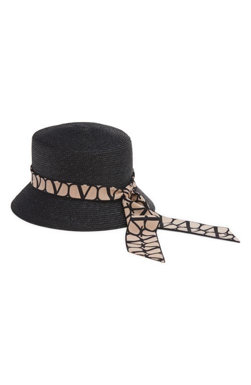 Shop Valentino Garavani Vlogo Toile Straw Bucket Hat In Y7h Nero/beige/nero