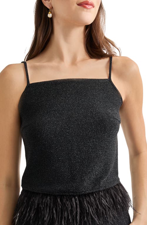 Misook Modern Fit Ostrich Feather Trim Stretch Woven Tank In Black