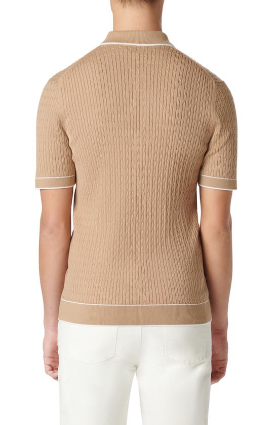Shop Bugatchi Tipped Rib Cable Stitch Polo Sweater In Caramel