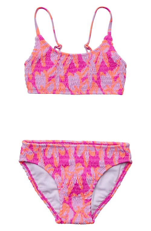 Snapper Rock Kids' Hibiscus Hype Smocked Two-Piece Swimsuit in Pink
