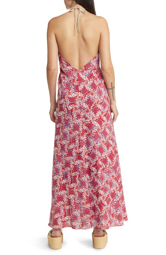 Shop Xirena Xírena Maya Floral Halter Neck Cotton Maxi Dress In Ruby Petal